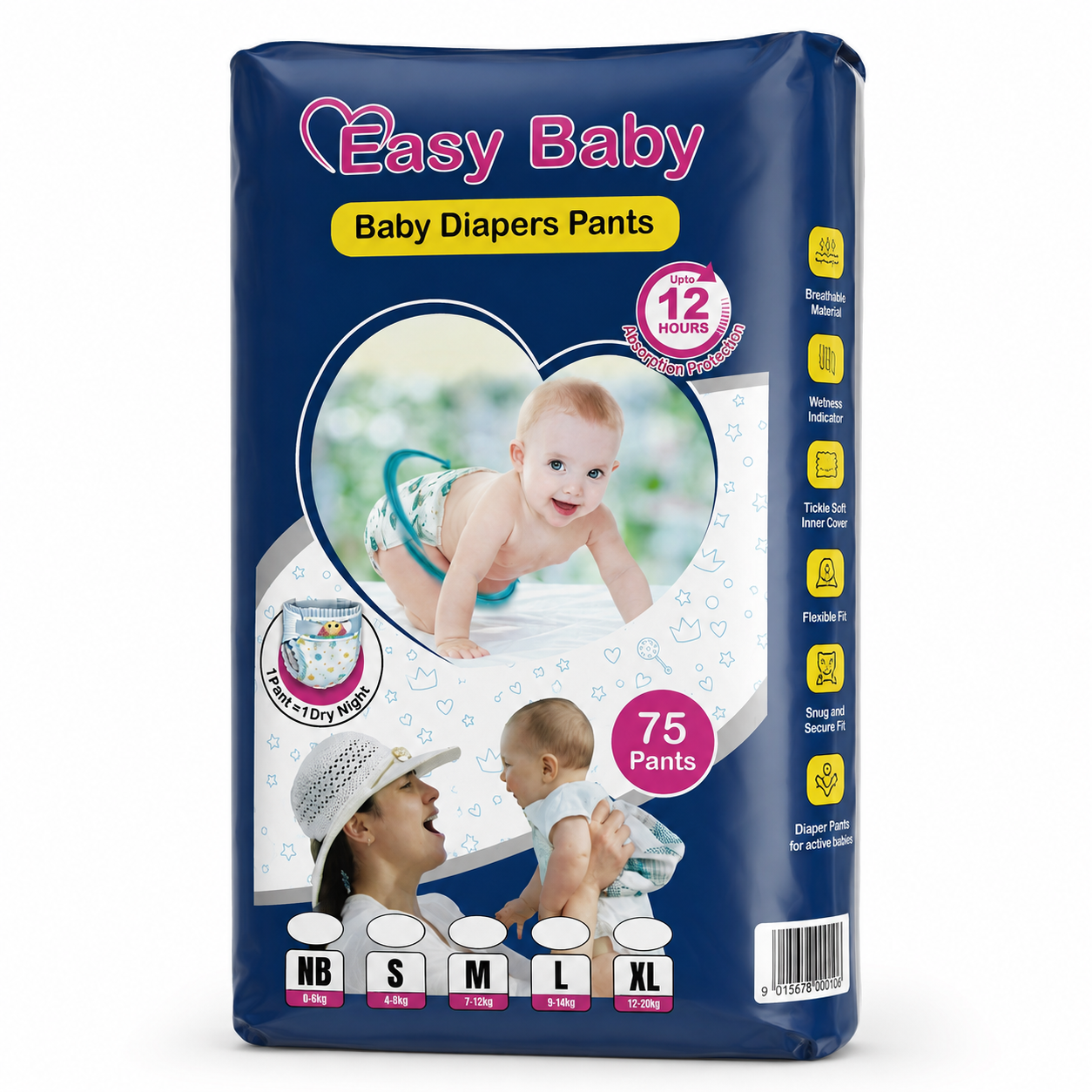 Easy Baby Diaper Pants — Up to 12 Hours Absorption (Pack of 75)