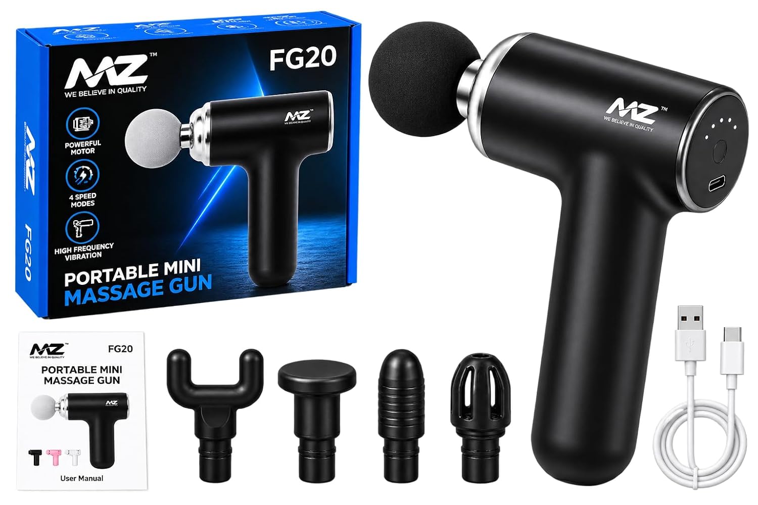Deep Tissue Massage Gun, Portable Percussion Muscle Massager with 7 Interchangeable Heads