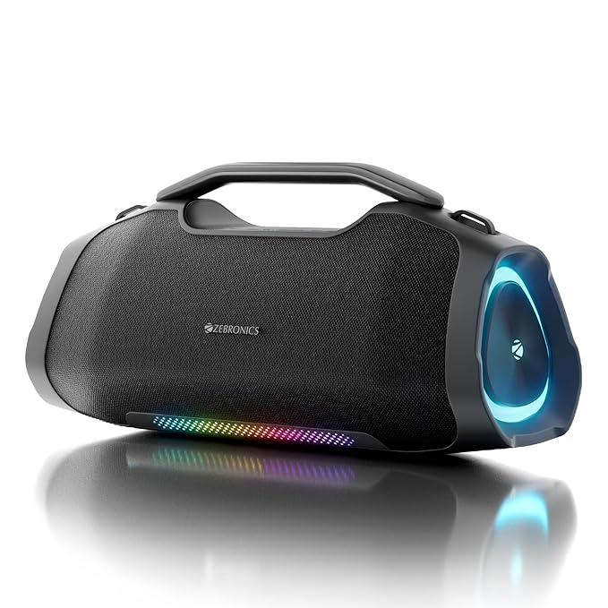 Zebronics 2026 Launch 75W Bluetooth Speaker, Upto 5Hrs Playback, Dual 78mm Drivers, 101mm Subwoofer, Dual Passive Radiators, RGB Modes, 6.3mm Mic Input, 