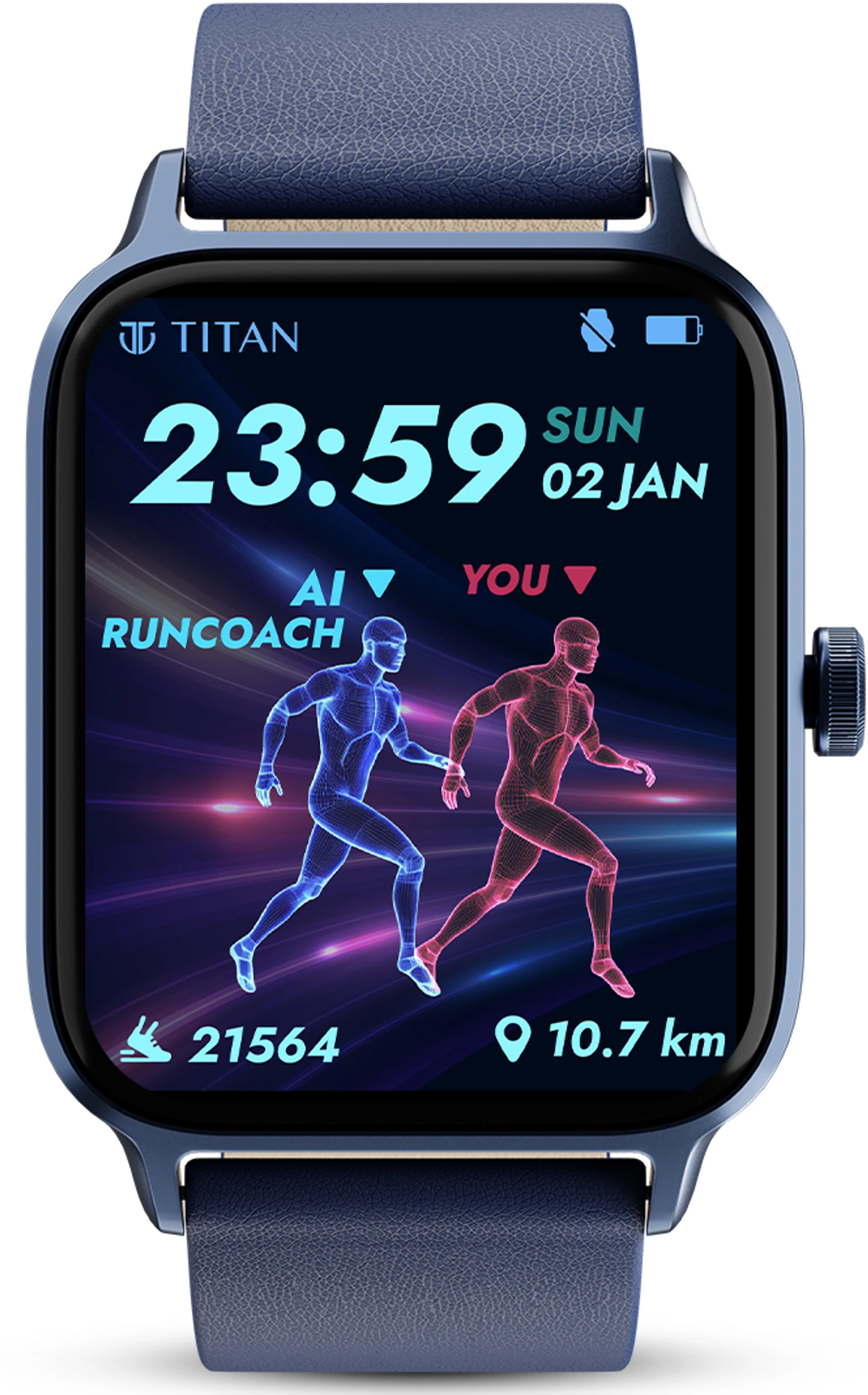 Titan Traveller|India's First FITVERSE|Advanced In-Built GPS|Running Courses|Fitness Smartwatch (Blue Strap, Standard)